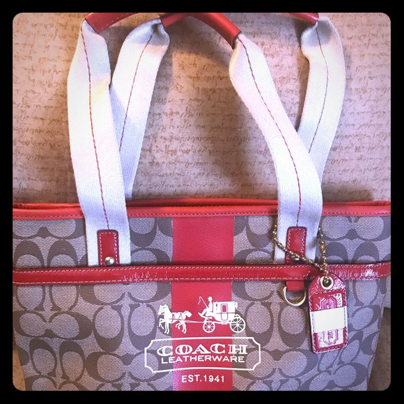 AUTHENTIC COACH SIGNATURE HERITAGE STRIPE TOTE‼️‼️ - Picture 4 of 8